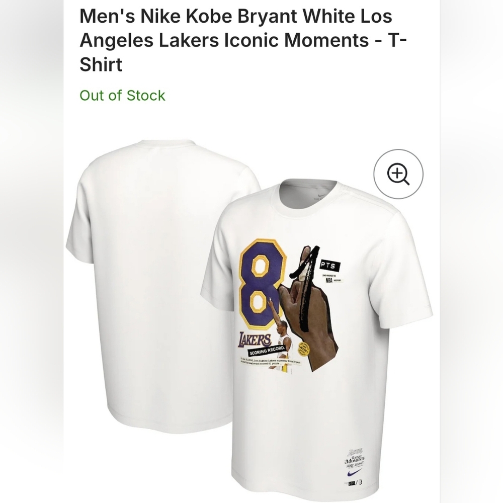 Los Angeles Lakers Kobe Bryant Iconic Moments by Nike, Rare, NWOT